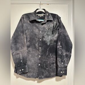 Eighty Eight Mens Sz:M Black Long Sleeve Y2K Embroidered Gothic Cross Wing Biker